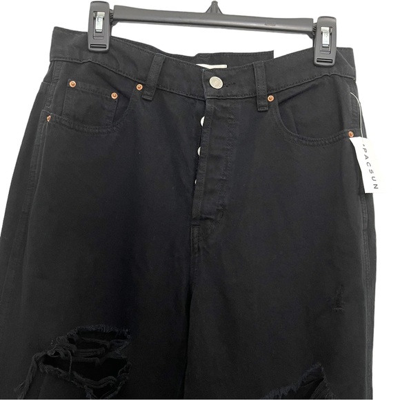 PACSUN ECO Baggy Jean Button fly Hi Rise Wide Leg Distressed Size 28 Black - Picture 4 of 16